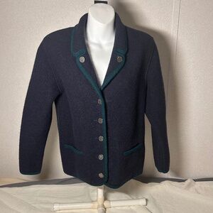 Vintage Sigi Scheiber Pure Wool Cardigan Sweater Unisex blue Sz 56 Coin buttons